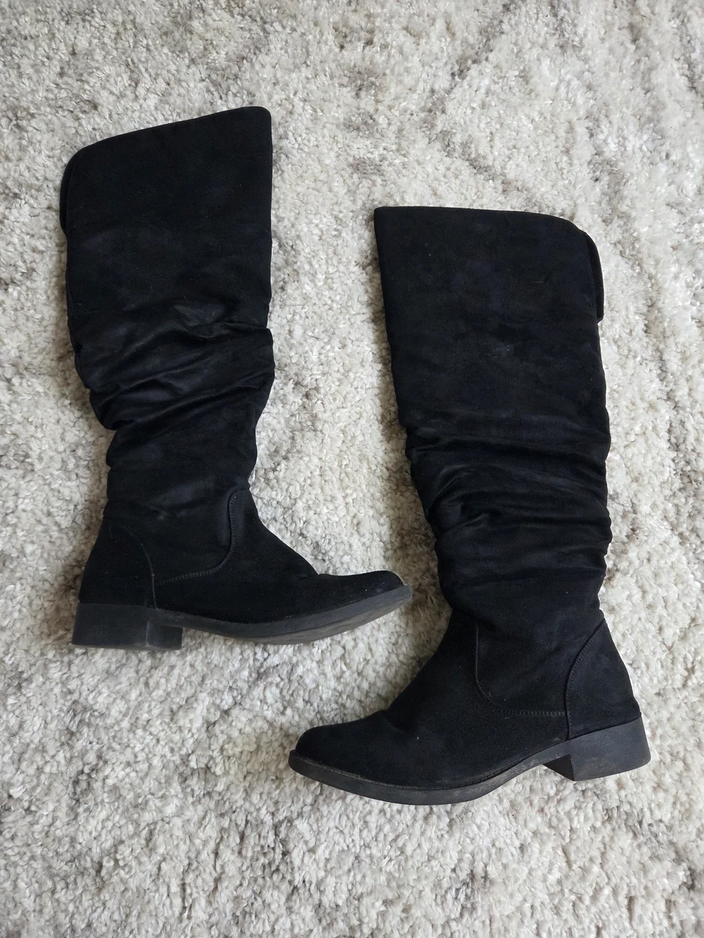 JustFab Saria Wide Calf Flat Boot Black Suede